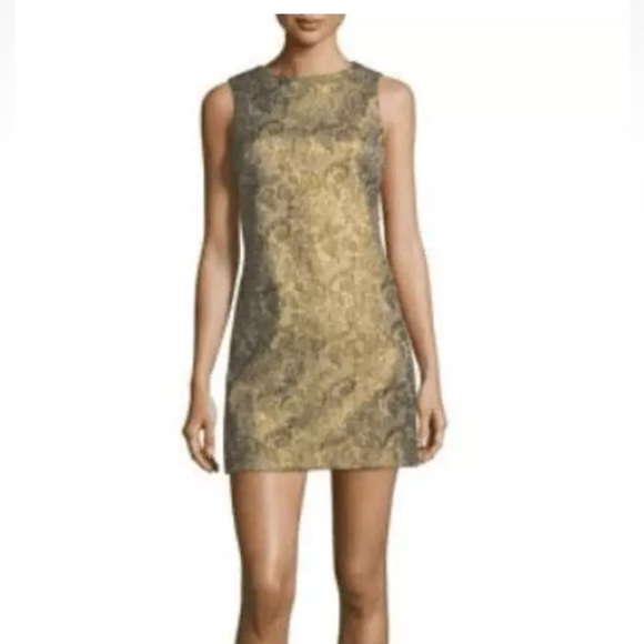 Alice + Olivia Gold Patterned Mini Dress With Exposed Zipper - Picture 1 of 13